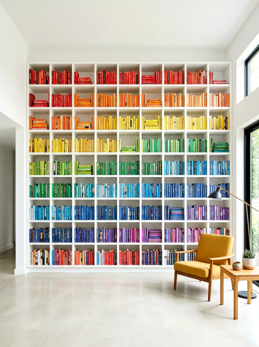 Color Coded Bookshelf - 30 home library wall ideas
