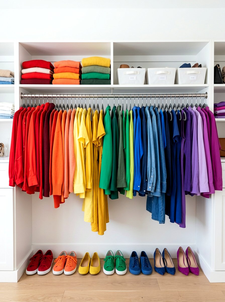 Color Coded Closet Organization - 30 organizing a walk in closet ideas
