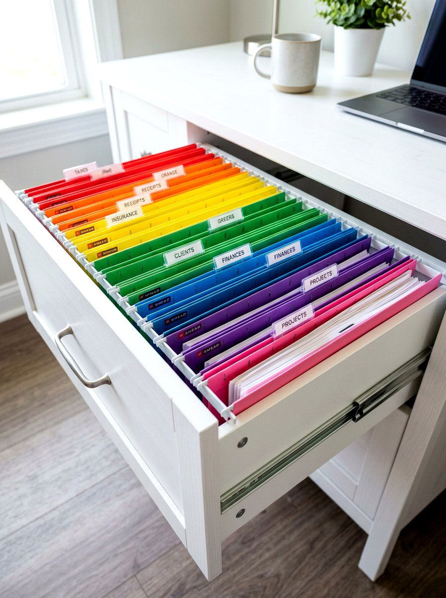 Color Coded Folders - 30 office organization ideas