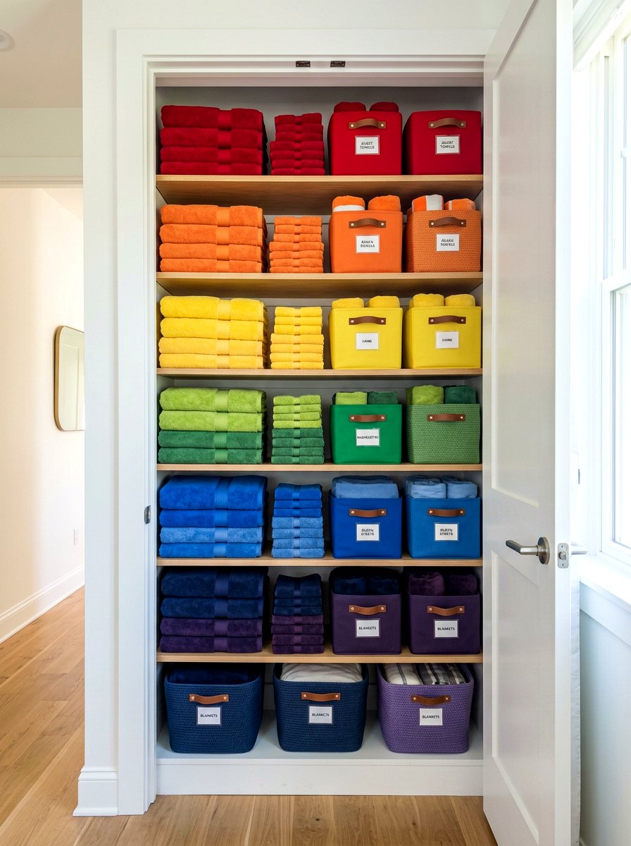 Color Coded Linen Closet - 30 organizing a linen closet ideas