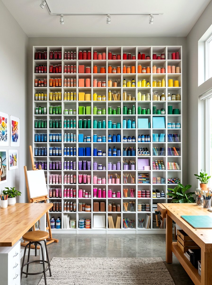 Color Coded Shelving - 30 scrapbook room ideas