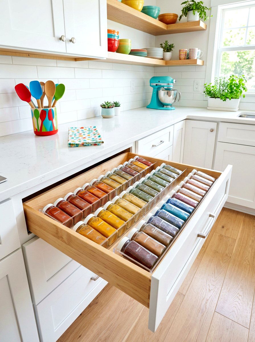 Color Coded Spice Drawer - 30 spice drawer ideas