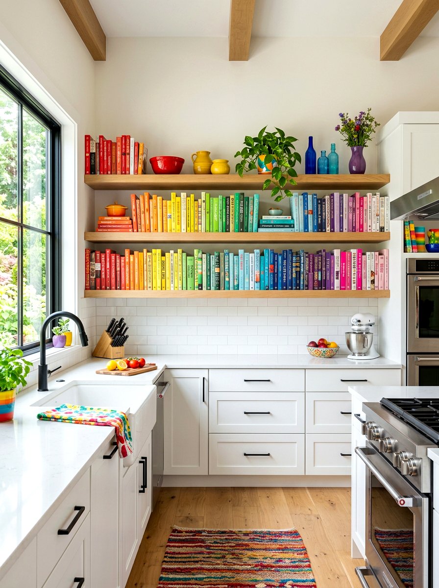 Color Coded Spine Display - 30 cookbook display kitchen ideas
