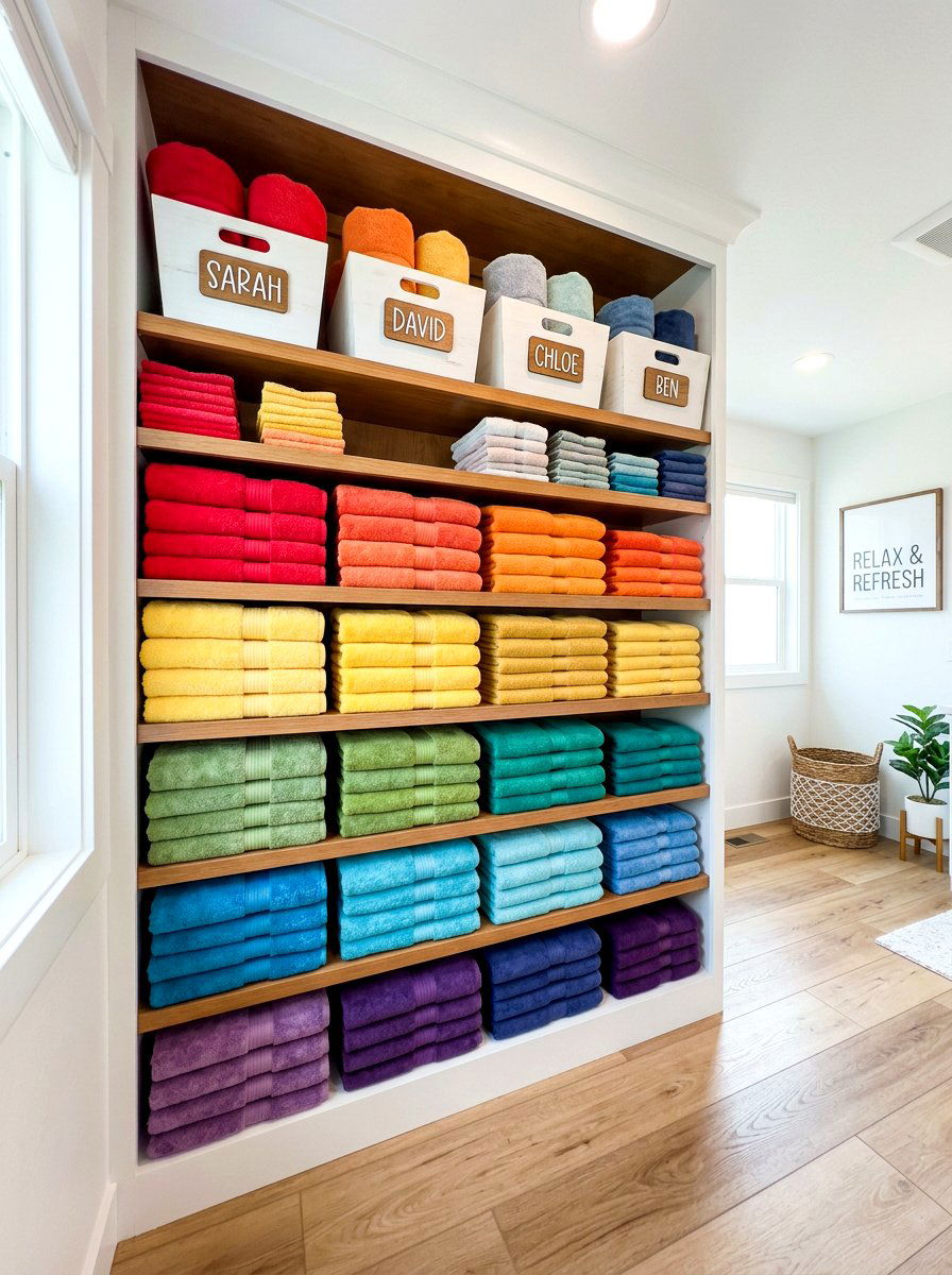 Color Coded Towel Storage - 30 linen closet ideas
