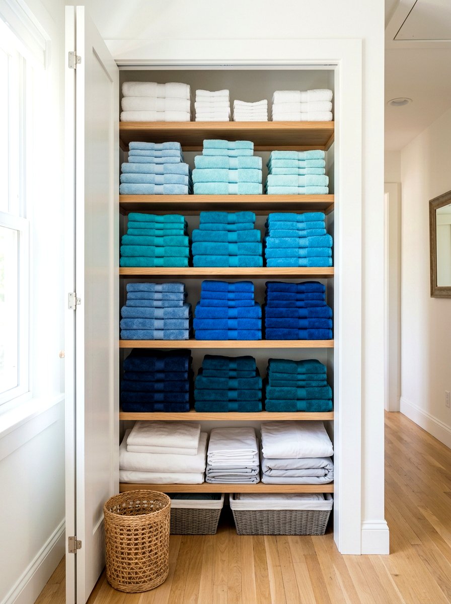 Color Coded Towels - 30 linen closet organization ideas