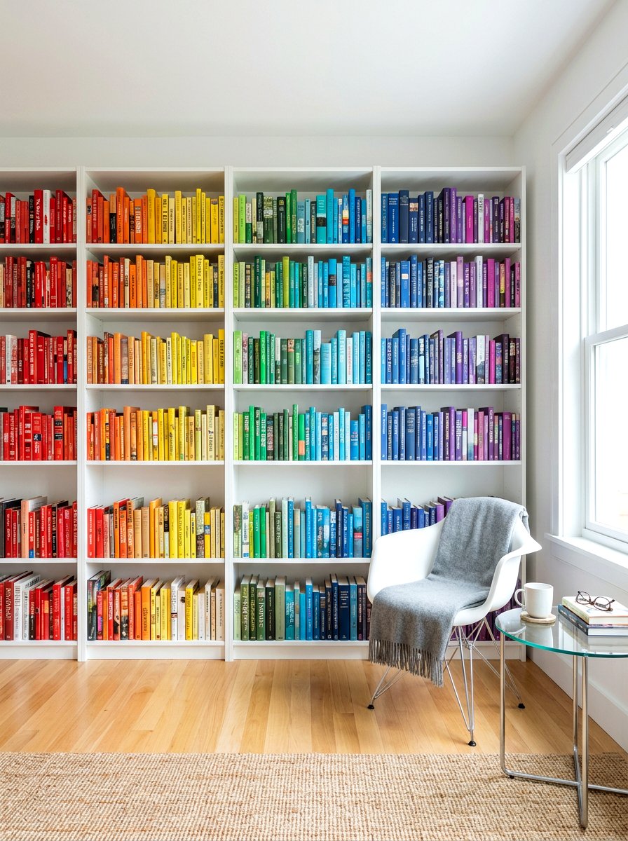 Color Coordinated Book Display - 30 reading room ideas