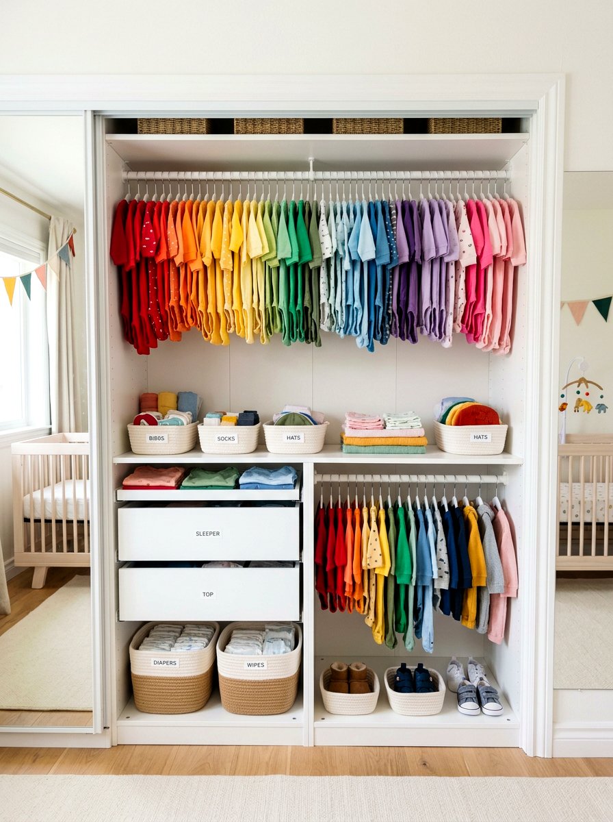 Color Coordinated Clothing - 30 nursery closet organization ideas