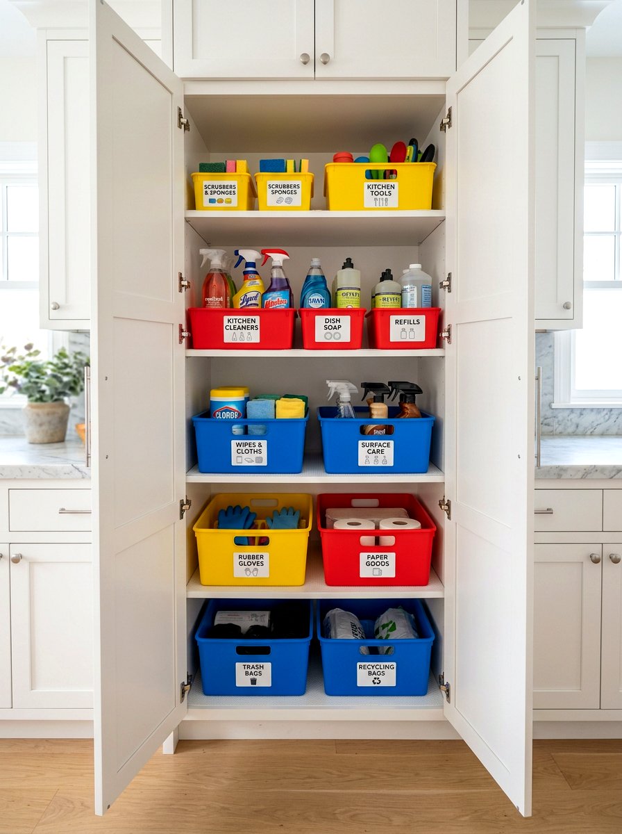 Color coded bins for categories - 30 organizing under sink storage ideas