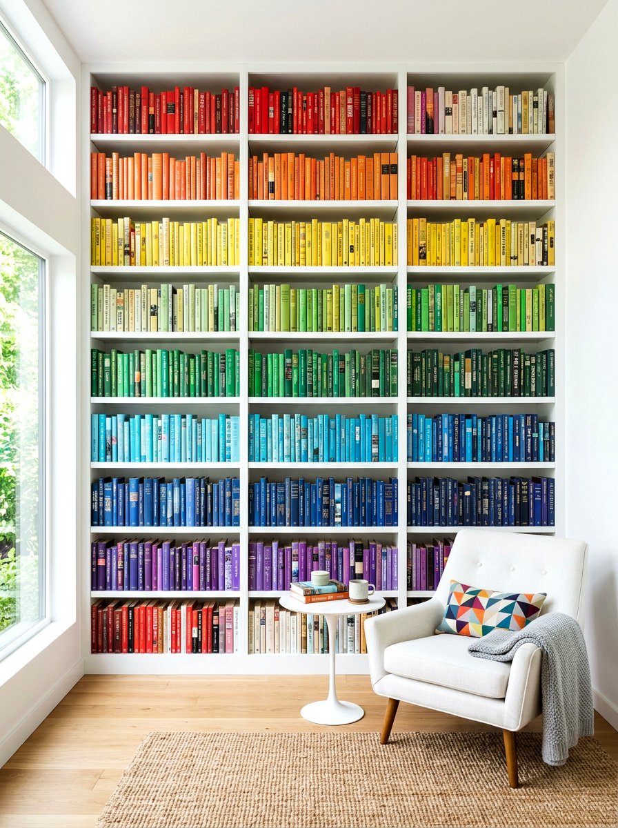 Color coded book collection - 30 library wall ideas