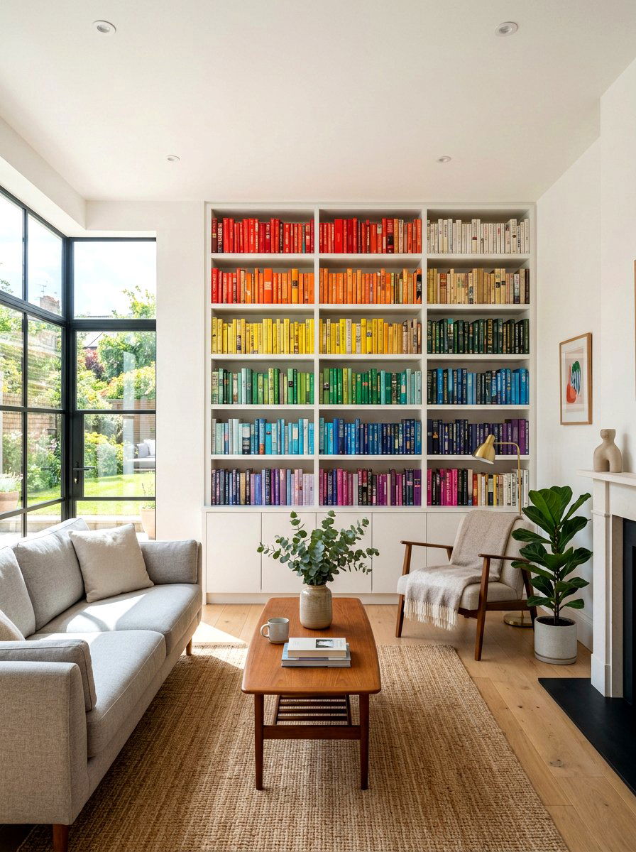 Color coded bookshelf organization - 30 bookshelf styling living room ideas