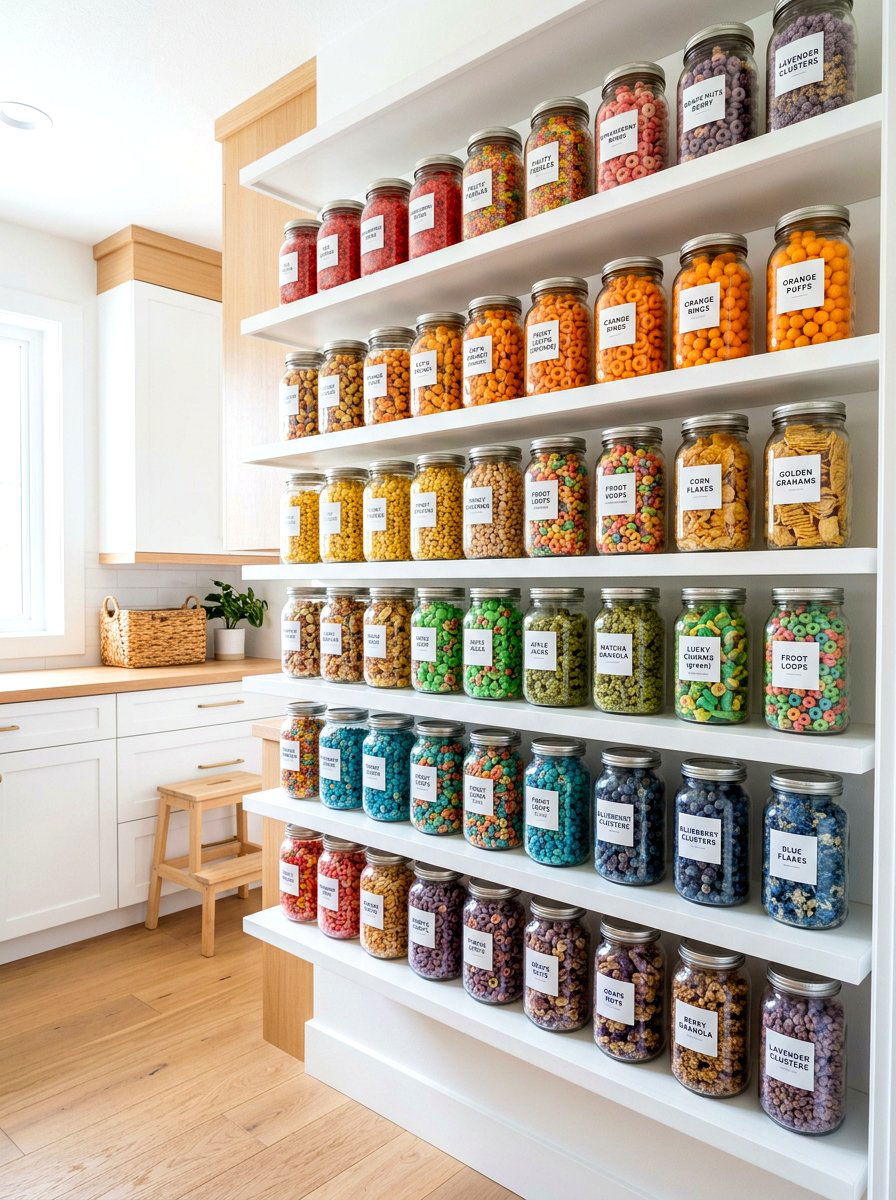 Color coded cereal jars pantry - 30 cereal station pantry ideas