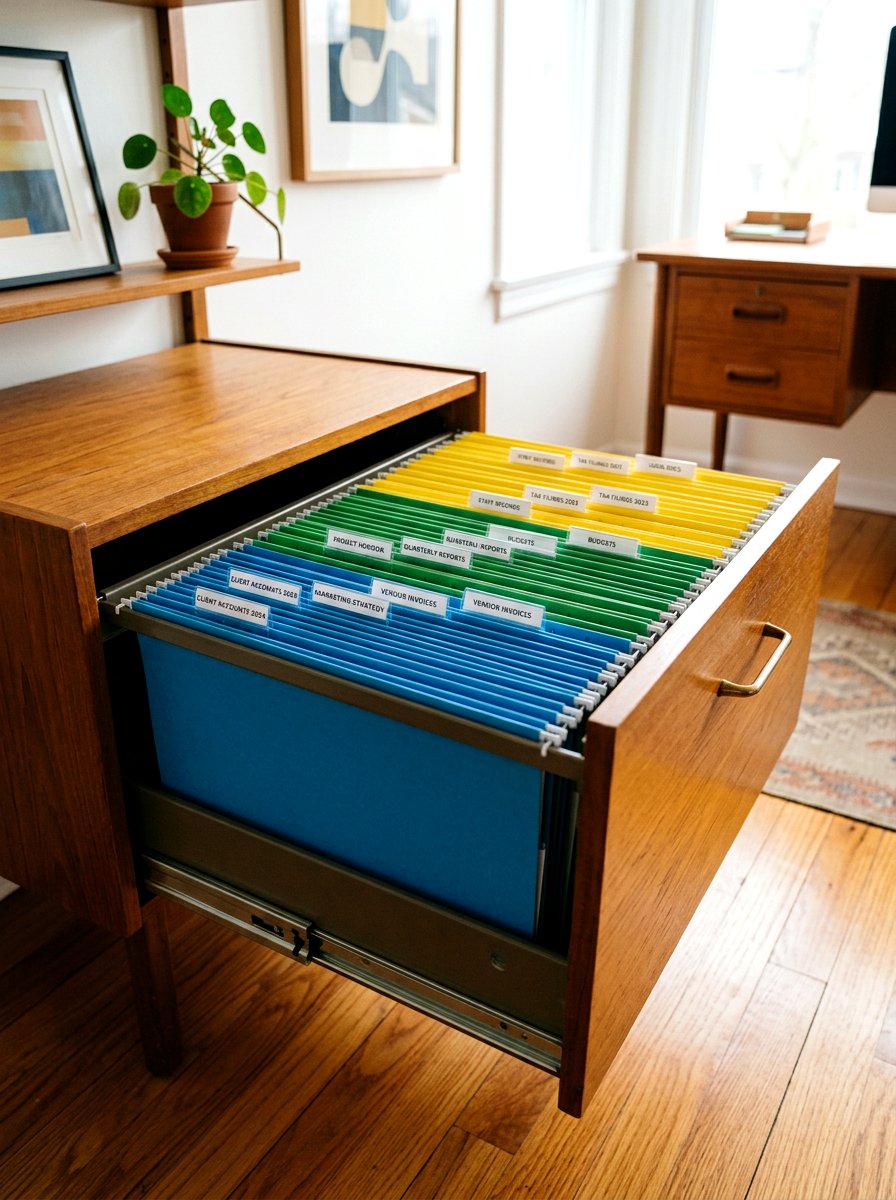 Color coded files - 30 paper clutter organization ideas