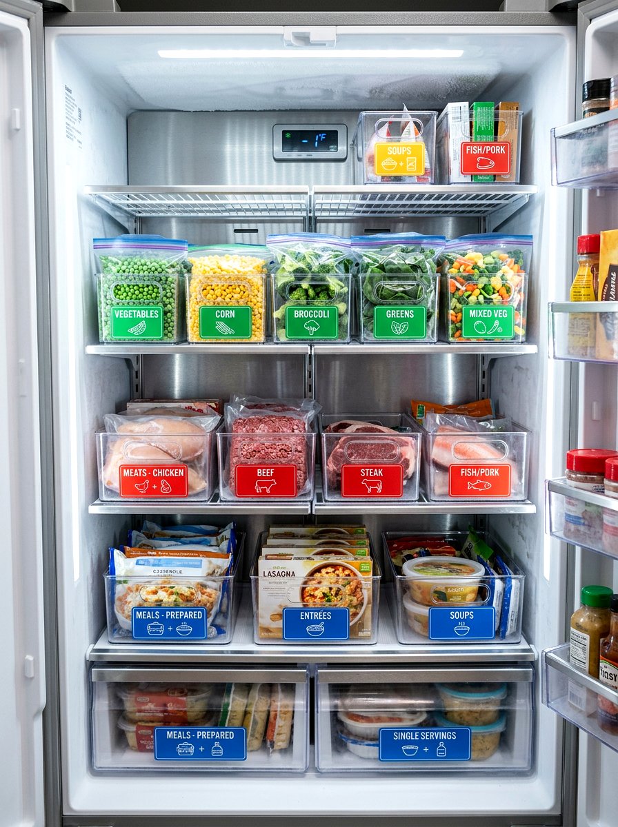 Color coded freezer organization labels - 30 freezer organization ideas