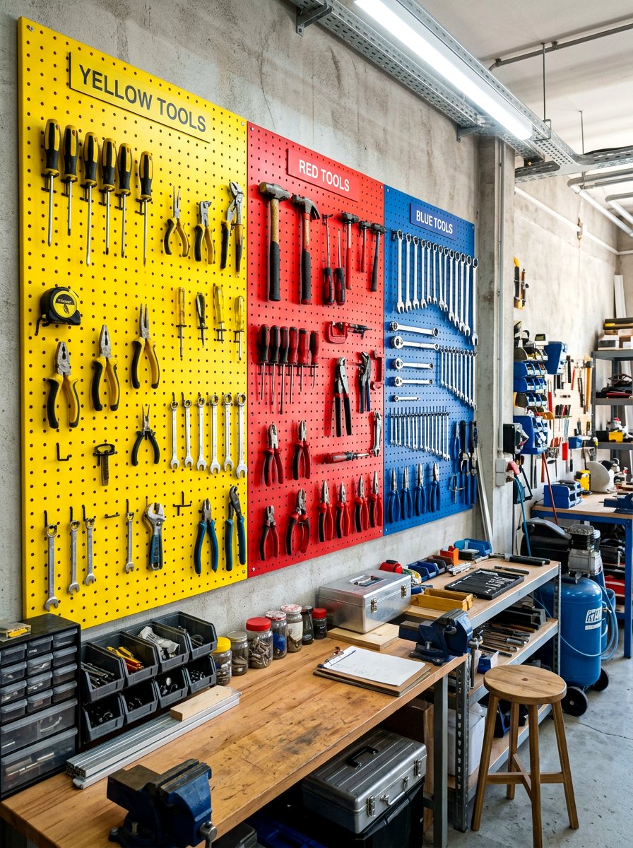 Color coded tool wall - 30 garden tool wall ideas