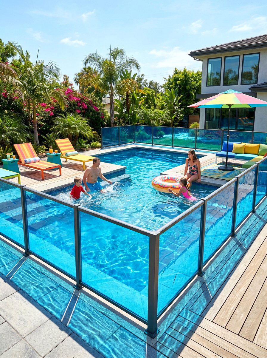 Colored Acrylic Pool Fence - 30 pool fence ideas