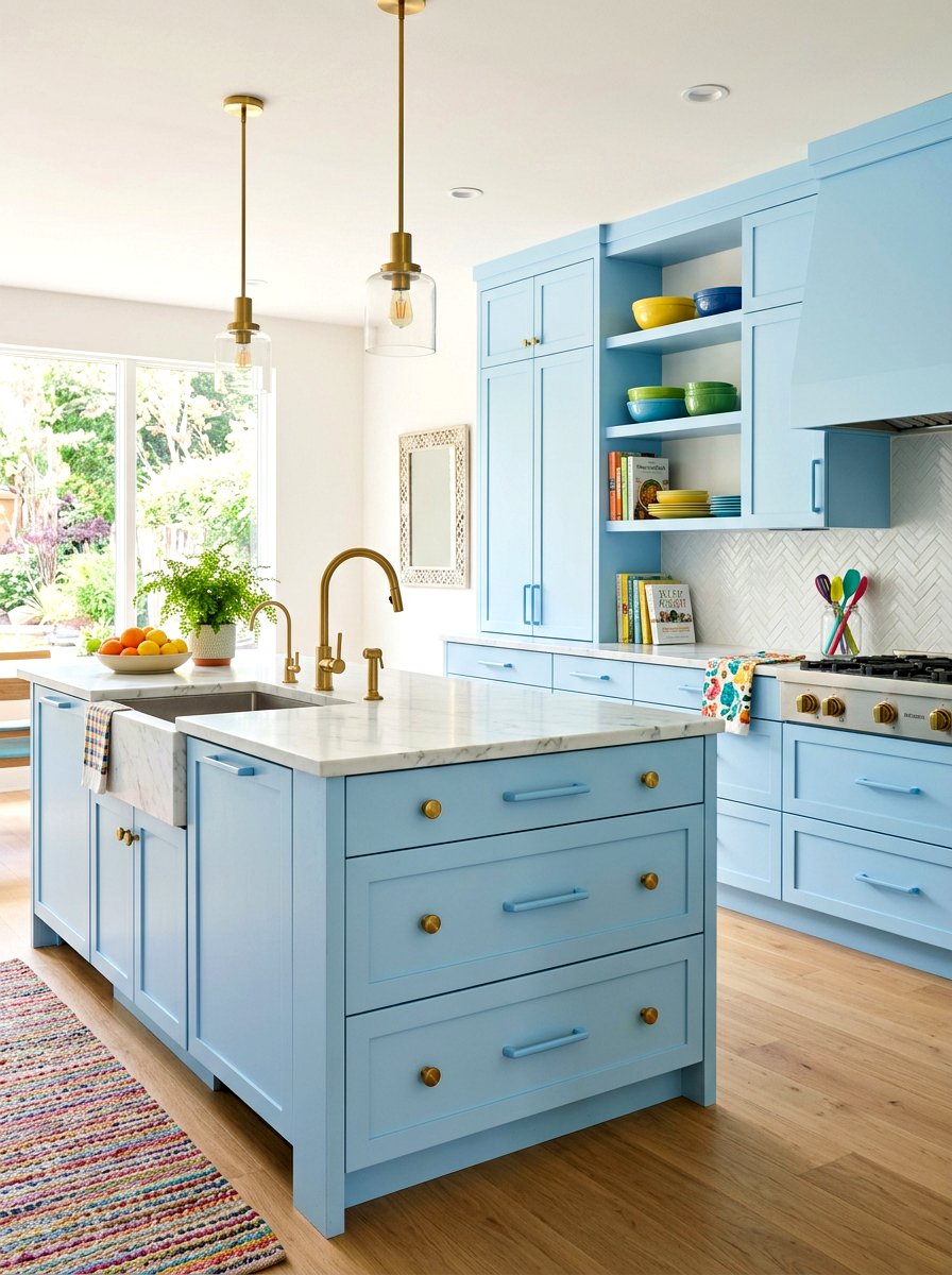 Colored Hardware and Brass Accents - 30 kitchen hardware mix ideas