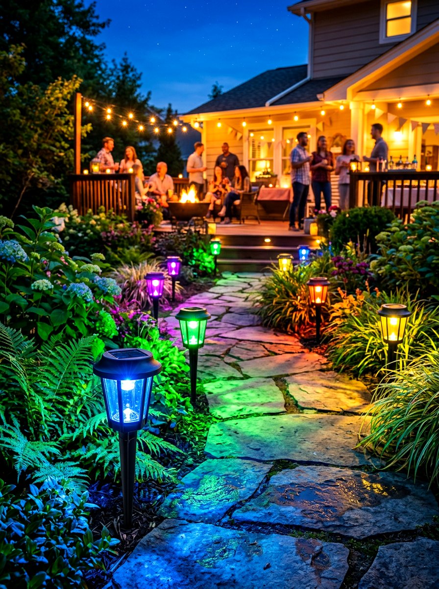 Colored LED Solar Path Lights - 30 solar path lantern ideas