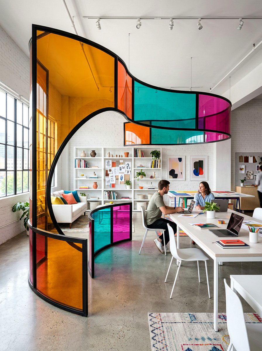 Colored acrylic curved divider - 30 curved partition wall ideas