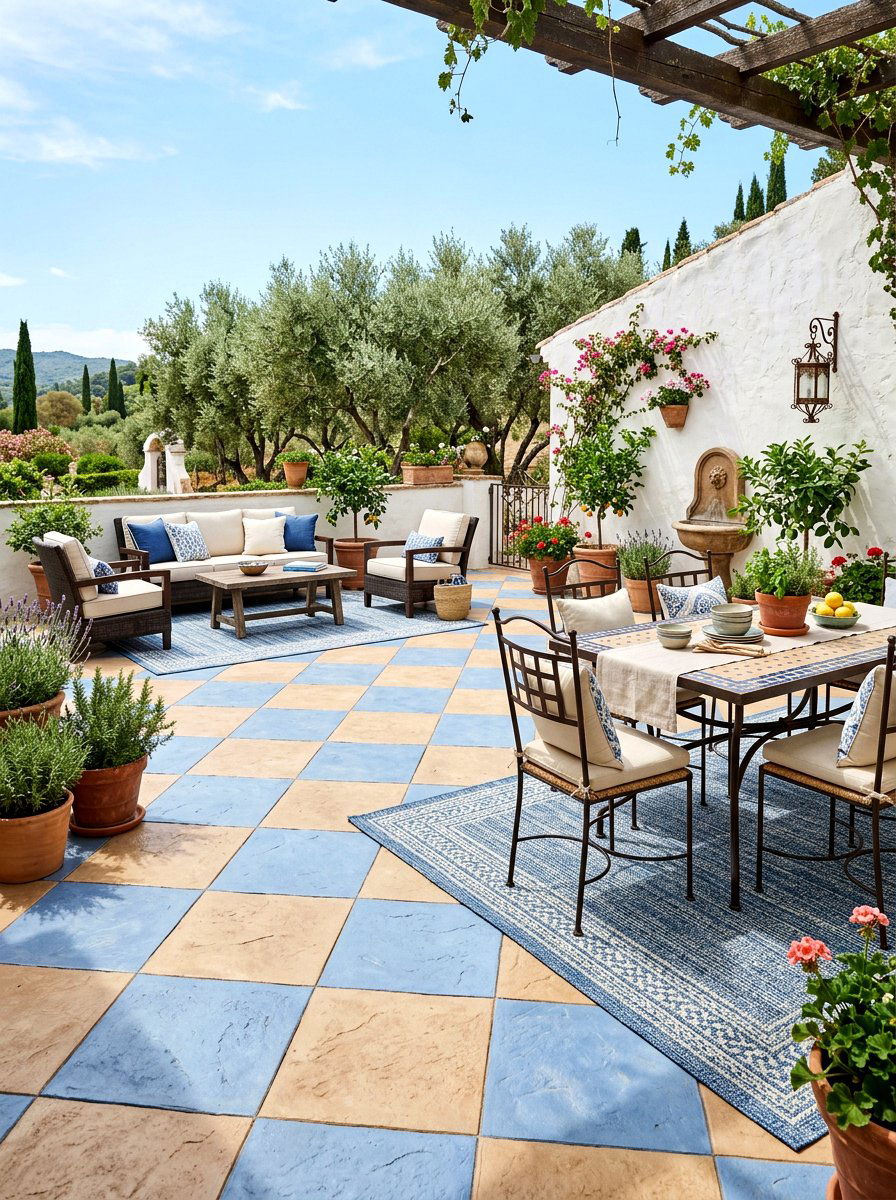 Colored concrete checkerboard pattern - 30 checkerboard patio paver ideas