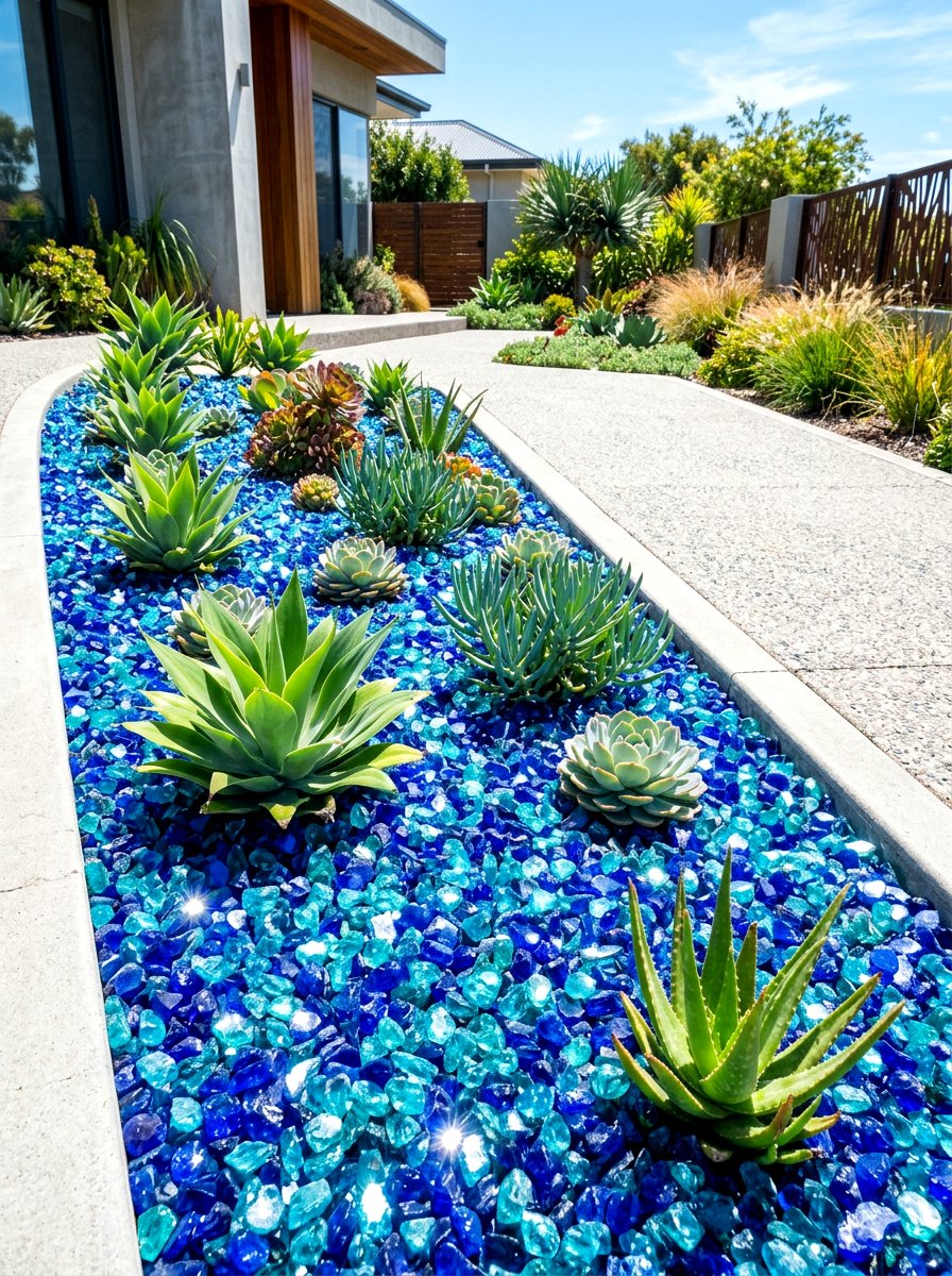Colored glass mulch - 30 sensory garden ideas