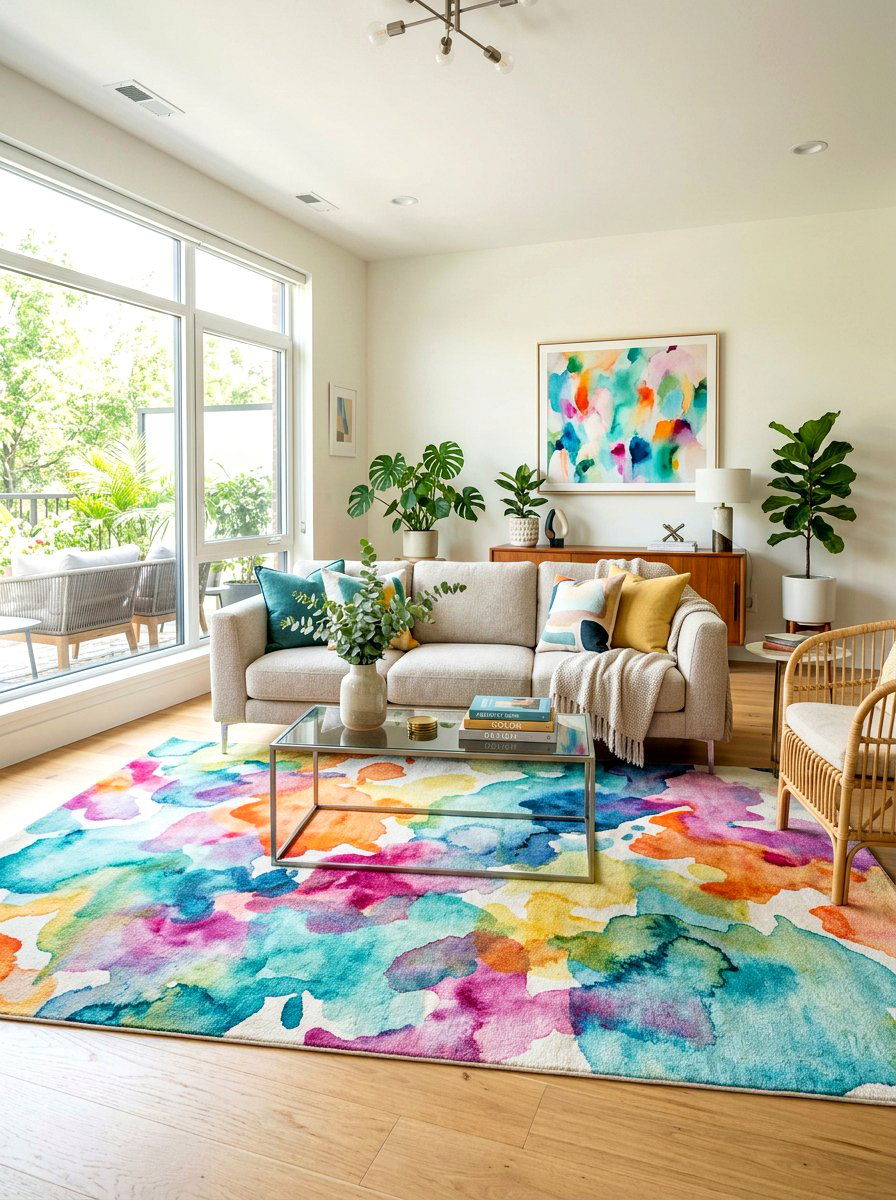 Colorful Abstract Rug Living Room - 30 living room rug ideas