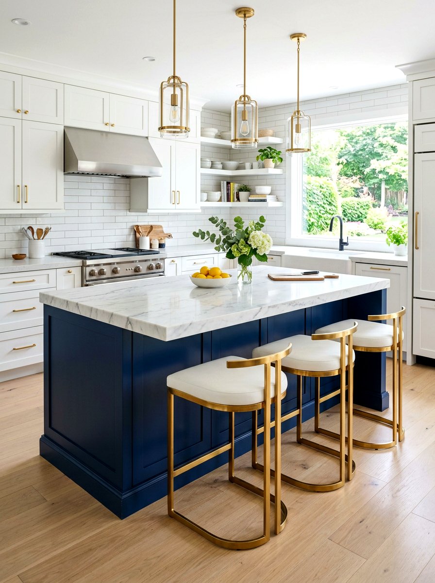 Colorful Accent Kitchen Island - 30 breakfast bar ideas