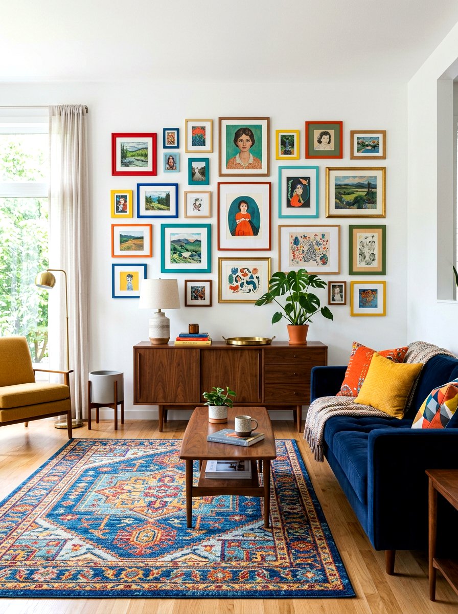 Colorful Accent Photo Wall - 30 family photo wall ideas