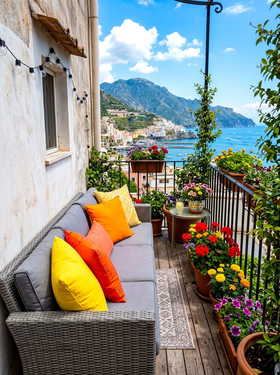 Colorful Accent Pillows - 30 narrow balcony ideas