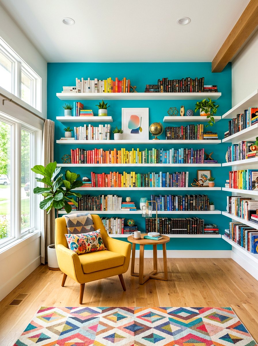 Colorful Accent Wall Library - 30 kids reading nook ideas