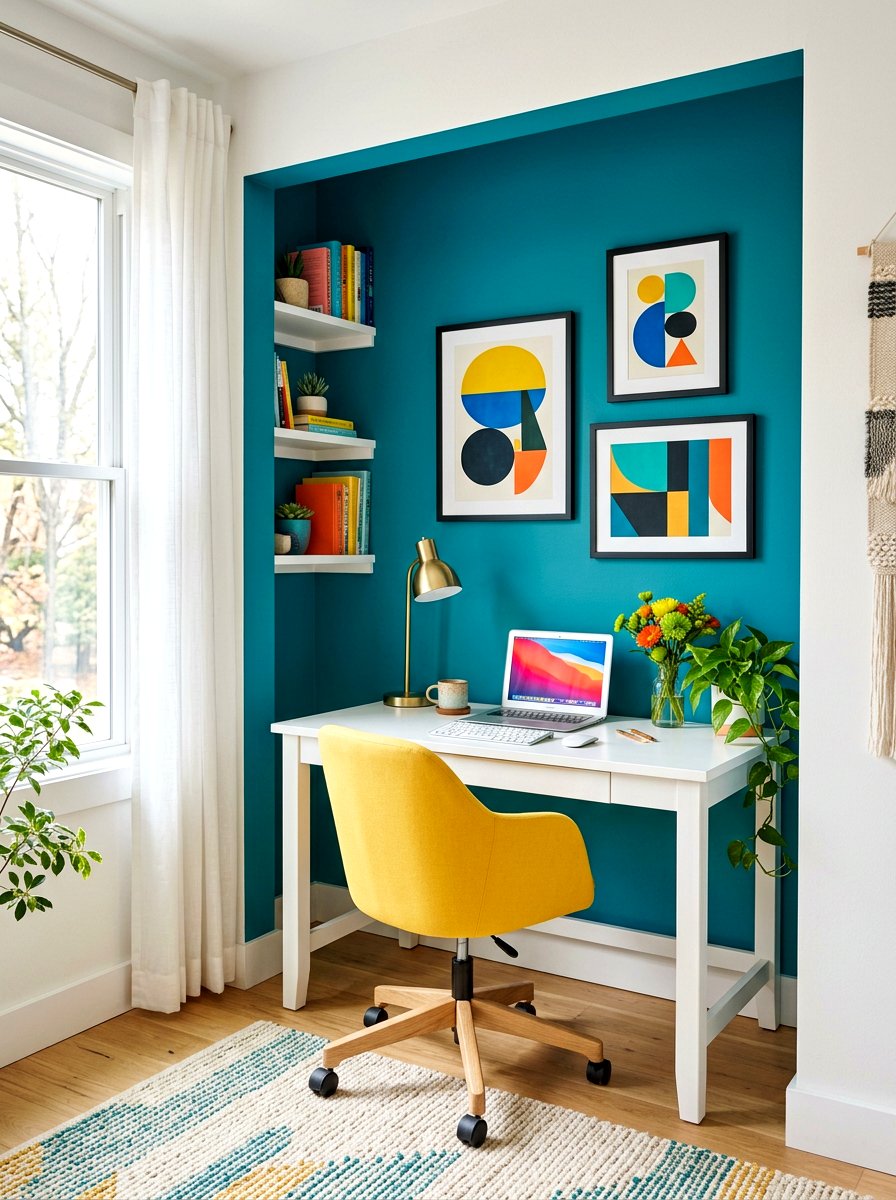Colorful Accent Wall Nook - 30 office nook apartment ideas
