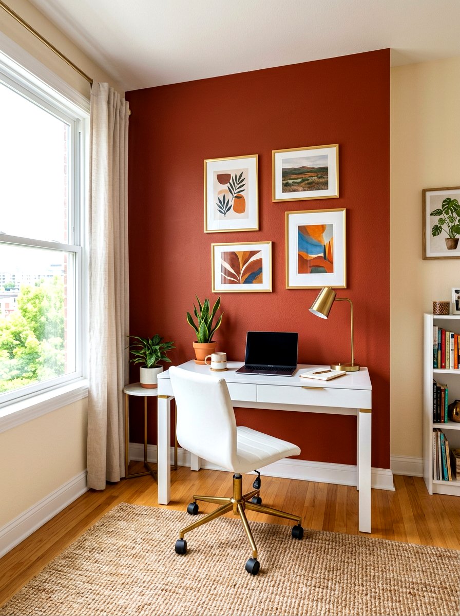 Colorful Accent Wall Office - 30 apartment office ideas