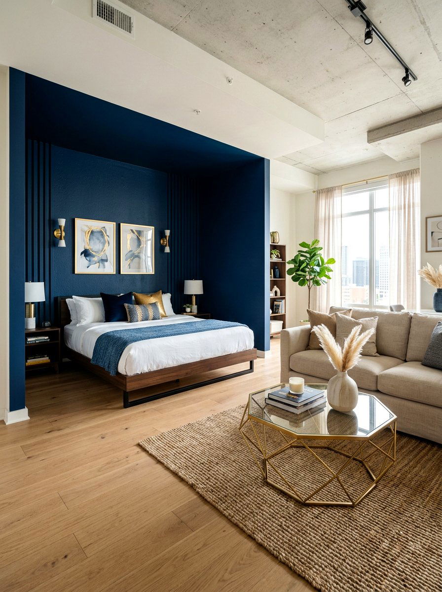 Colorful Accent Wall Studio - 30 editorial studio apartment ideas