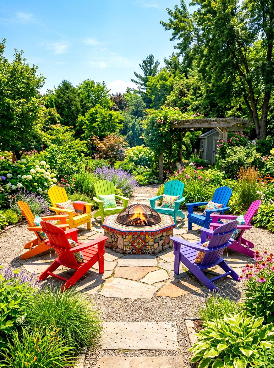 Colorful Adirondack Fire Pit Circle - 30 adirondack fire pit circle ideas