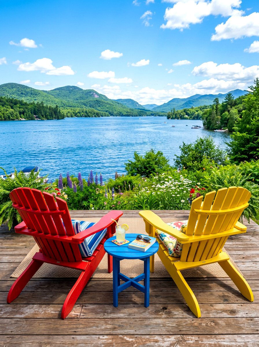Colorful Adirondack chairs - 30 front porch seating nook ideas