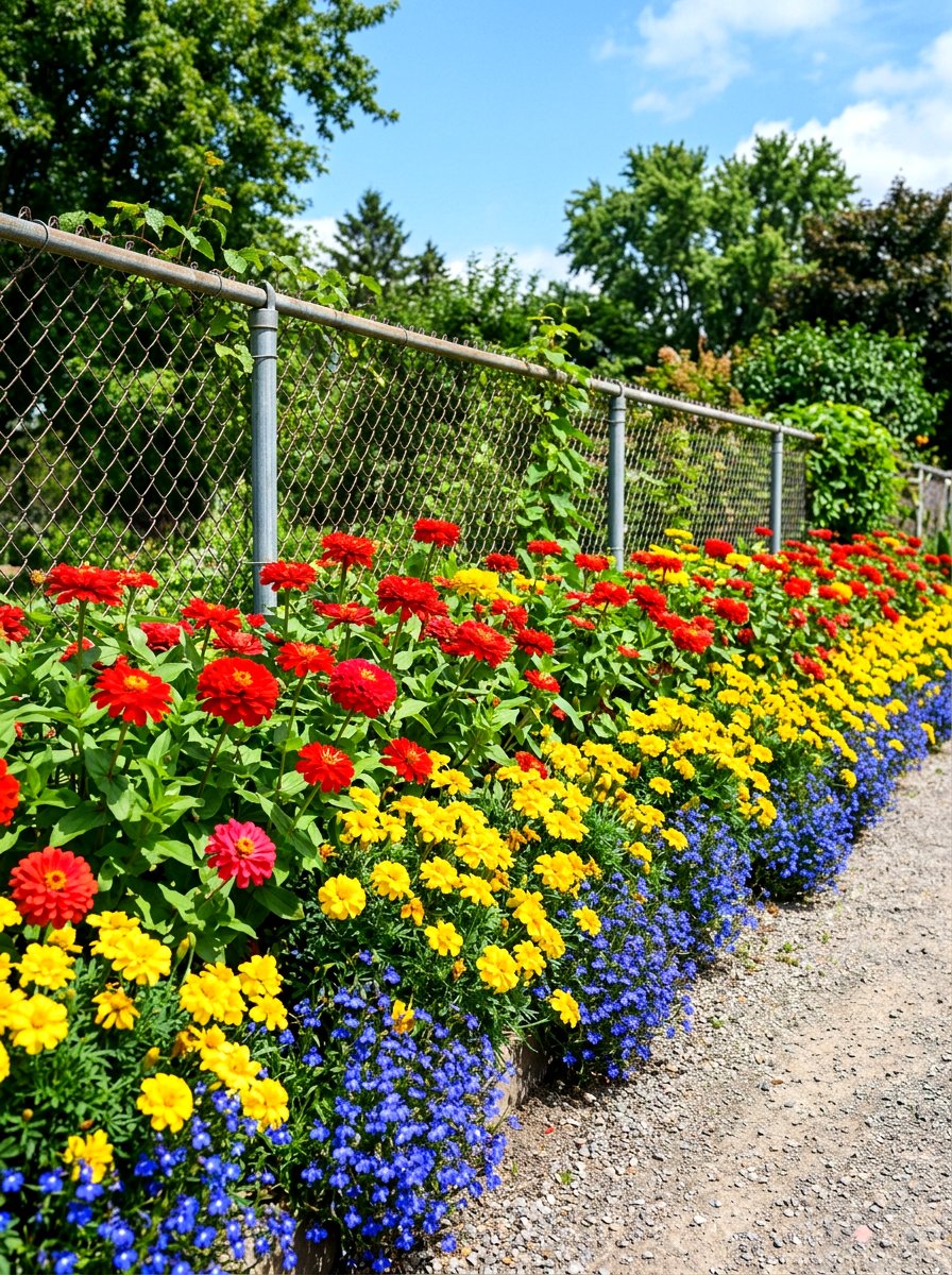 Colorful Annual Flower Row - 30 fence line flower bed ideas