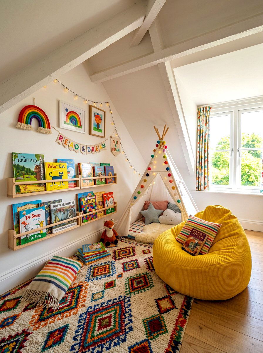 Colorful Attic Reading Corner For Kids - 30 attic reading corner ideas