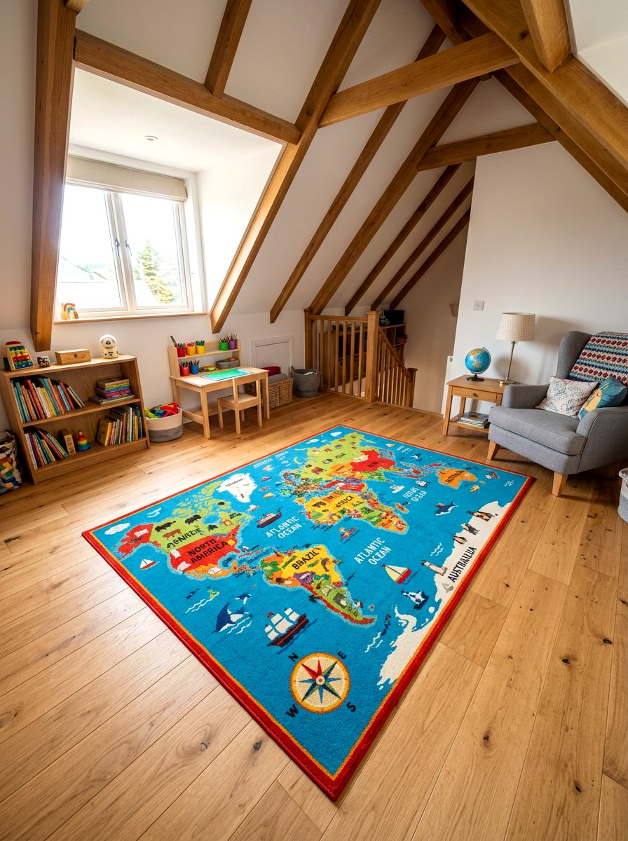 Colorful Attic Rug - 30 attic playroom ideas