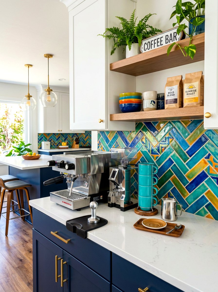 Colorful Backsplash Coffee Bar - 30 kitchen coffee bar ideas