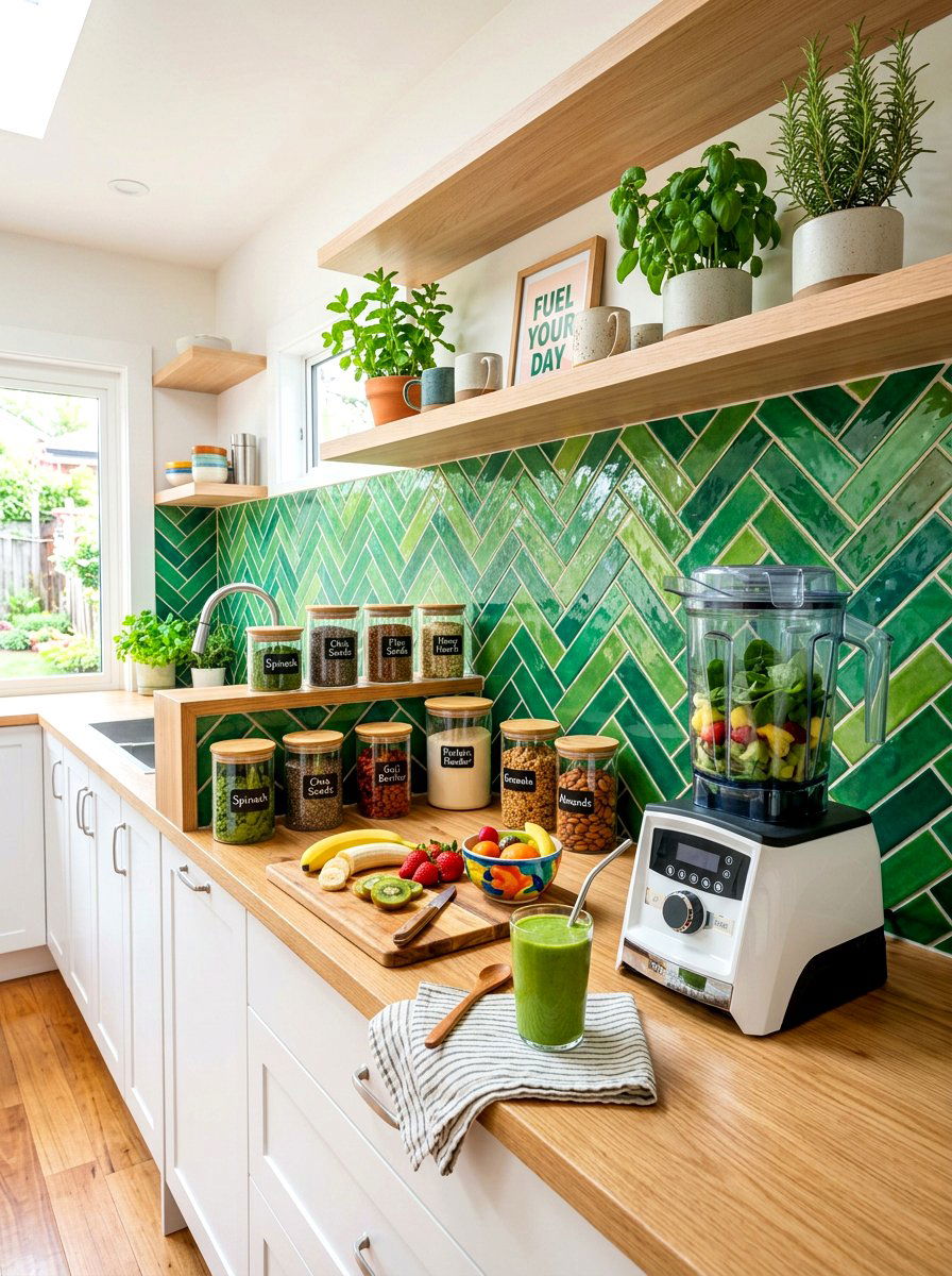 Colorful Backsplash Station - 30 smoothie station kitchen ideas