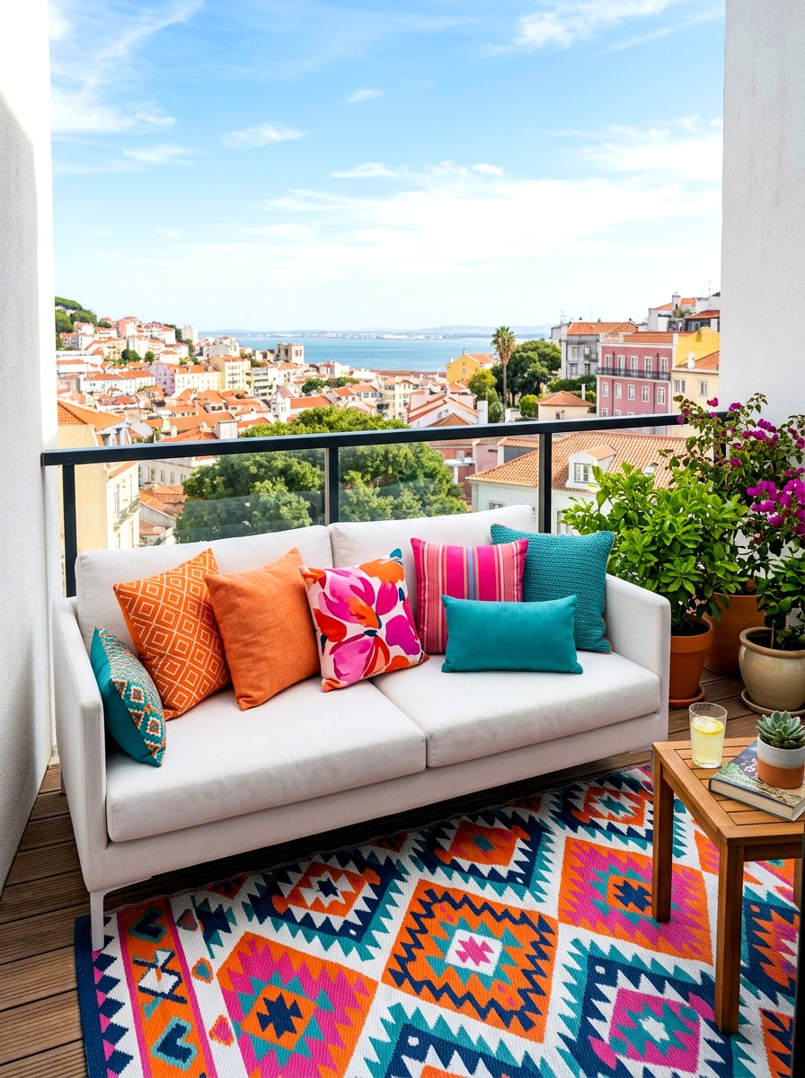Colorful Balcony Throw Pillows - 30 condo balcony lounge ideas