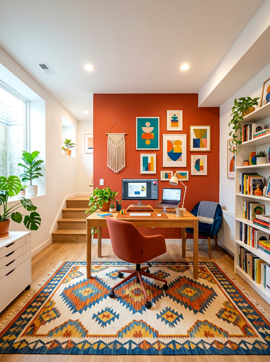 Colorful Basement Office Interior - 30 basement office ideas
