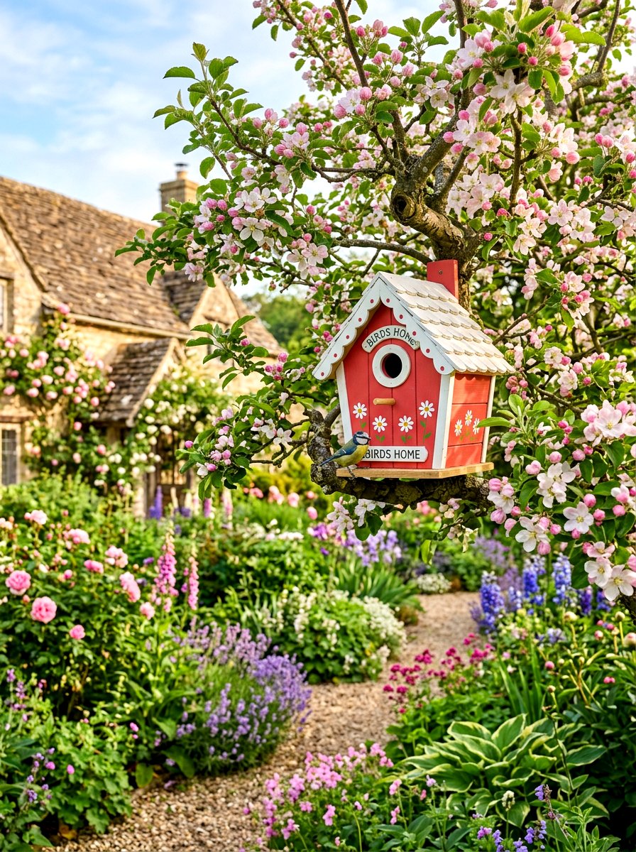 Colorful Bird House - 30 colorful garden decor ideas
