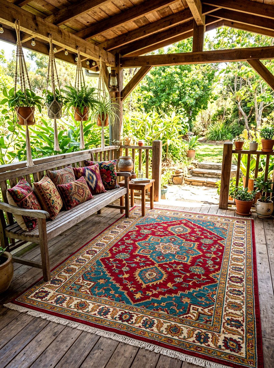 Colorful Bohemian Porch Rug - 30 front porch rug ideas