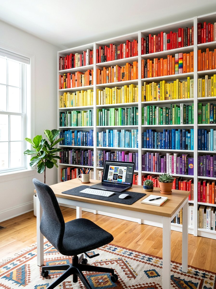Colorful Bookshelf Backdrop - 30 office library combo ideas