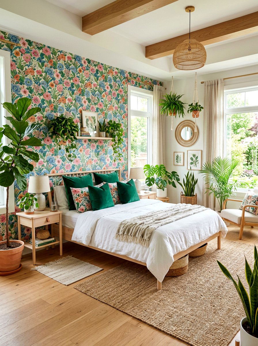 Colorful Botanical Eclectic Bedroom - 30 eclectic bedroom ideas