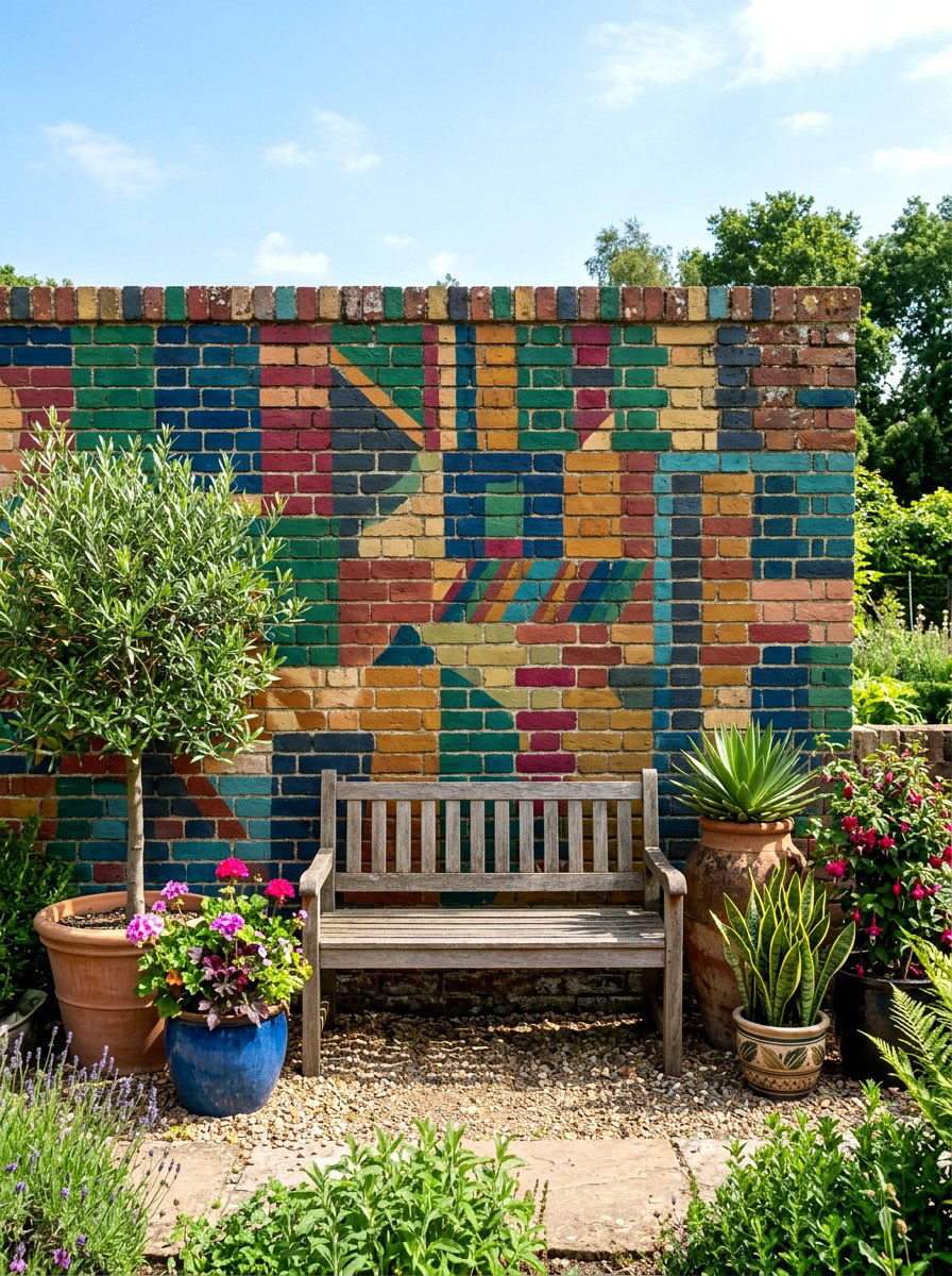 Colorful Brick Wall - 30 bohemian backyard ideas