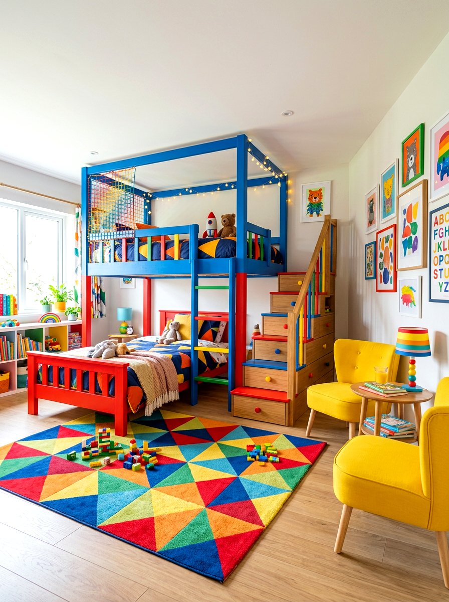 Colorful Bunk Room - 30 bunk room aesthetic ideas