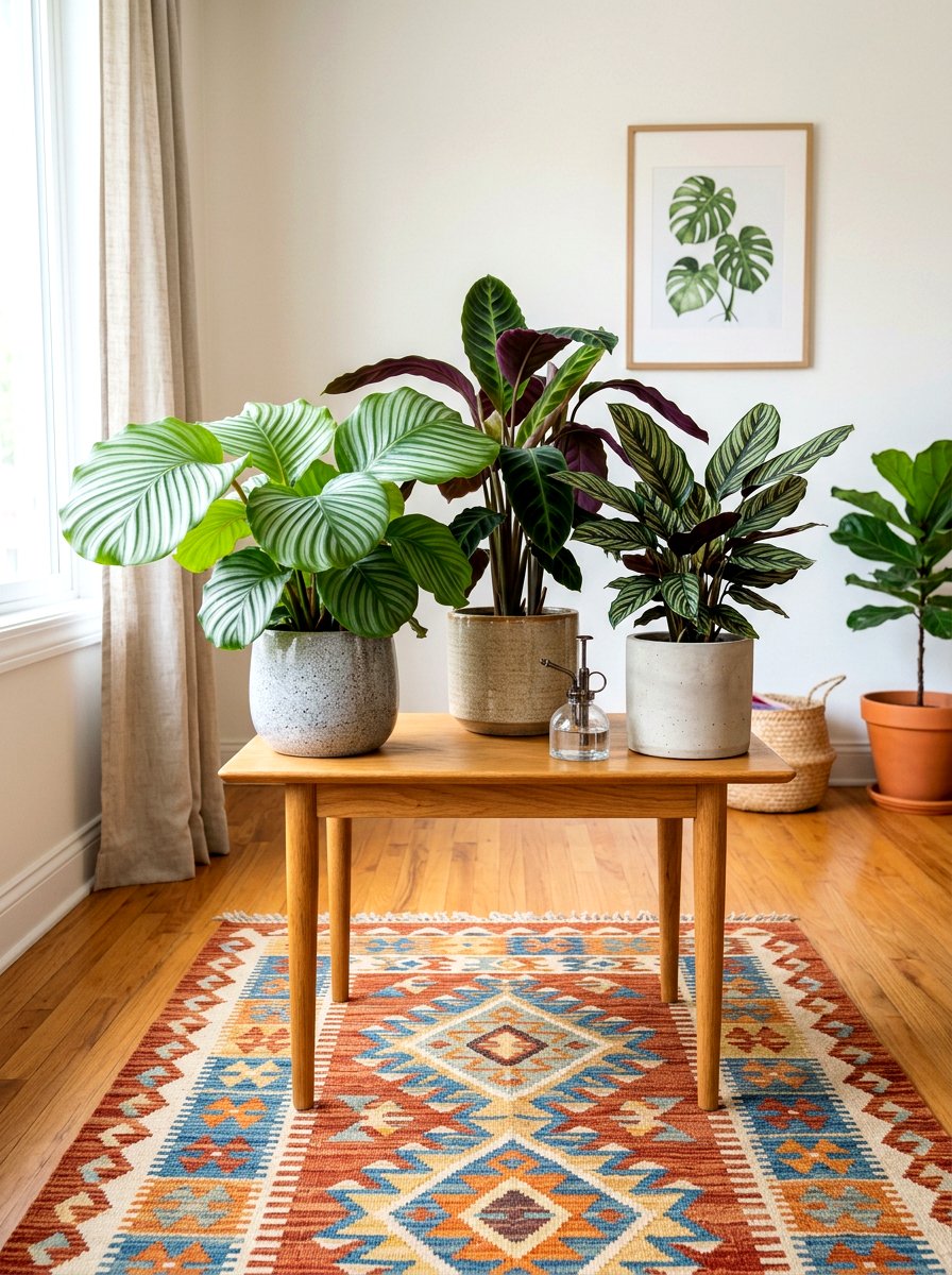 Colorful Calathea Grouping - 30 corner plant living room ideas