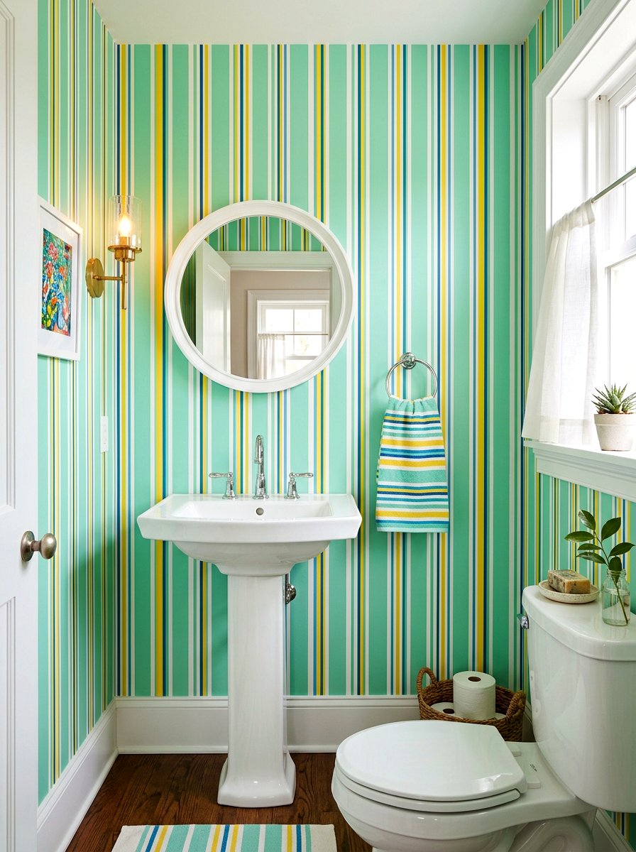 Colorful Candy Stripe Bathroom - 30 stripe powder bath ideas