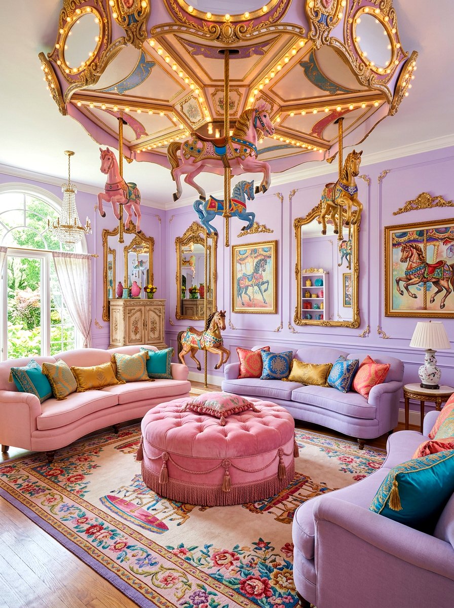 Colorful Carousel Living Room - 30 circus inspired living room ideas